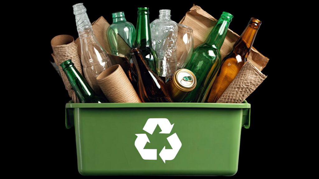 A full recycling bin symbolizes Morph's sourcing approach.