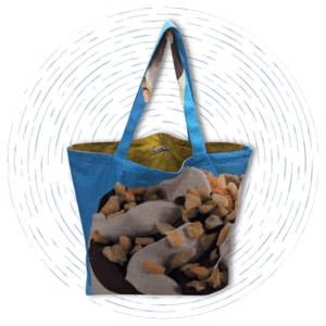 A Large Morph Tote made from a blue banner offcut with a picture of a novelty ice cream