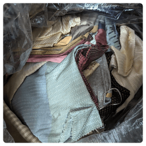 Thai silk remnants sourced from a bag manufacturer, used to make Morph Bags Thai Silk Pouches