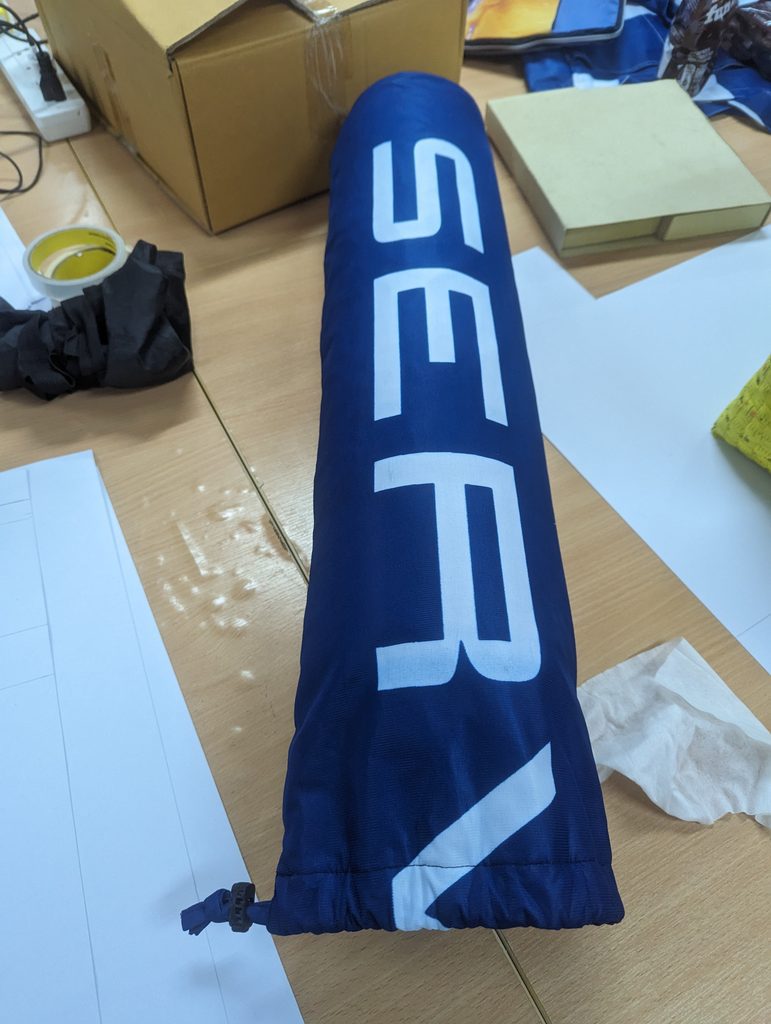 A yoga mat sleeve made from polyester banner offcuts at the Kasetsart lab.