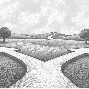 A road diverging in a field, representing waste as a choice rather than an inevitability for #1: Waste is a choice, not an inevitability.