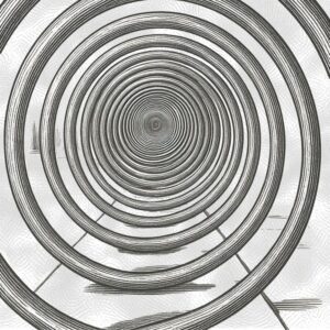 A spiral converging on a target representing progress through iteration and continuous learning for #6: Progress through iteration.