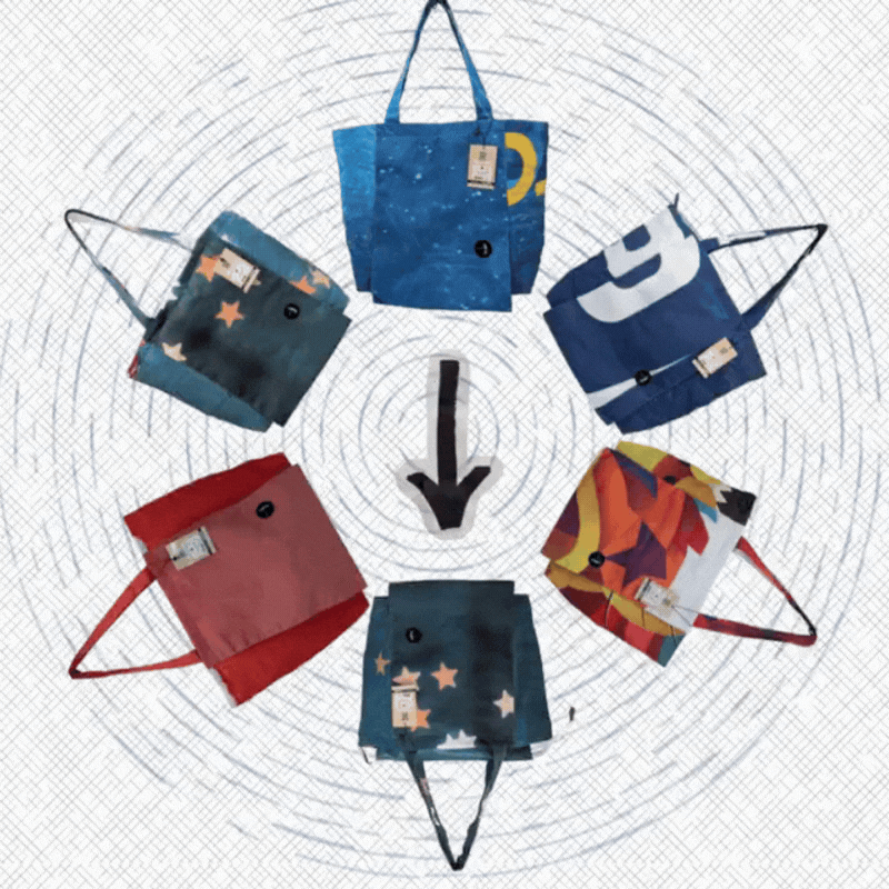 A selection of Morph Yoga Mat Bags rotates in a circle.
