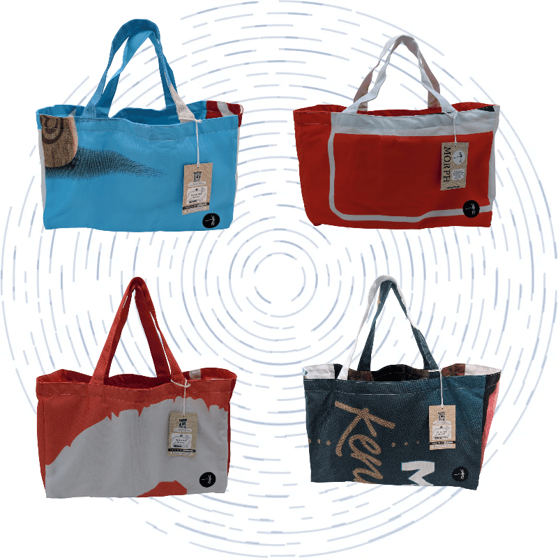Four Morph market bags, each with 