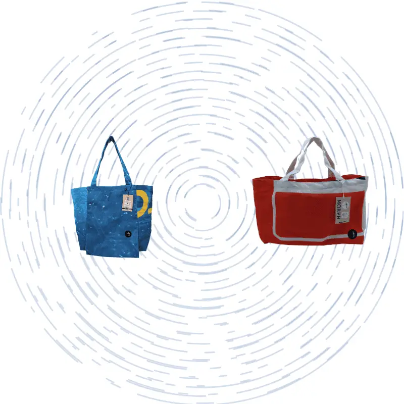 The background image features a blue Yoga Mat Bag and an orange Market Bag.